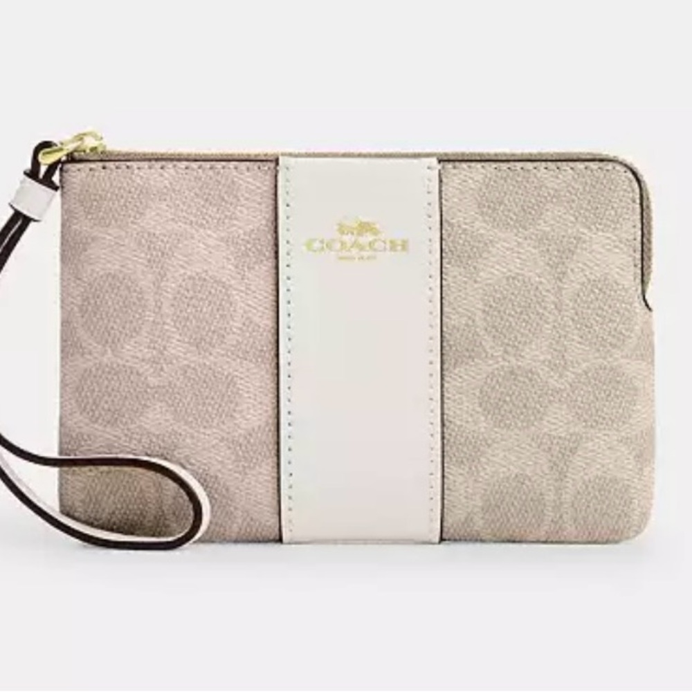 Coach Signature Beige and White Wristlet